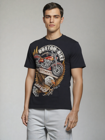 Men Born to Ride – Eagle & Custom Chopper Graphic T-Shirt
