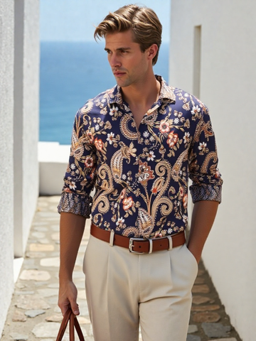 RIVERBLUE Men's Navy Print Shirt