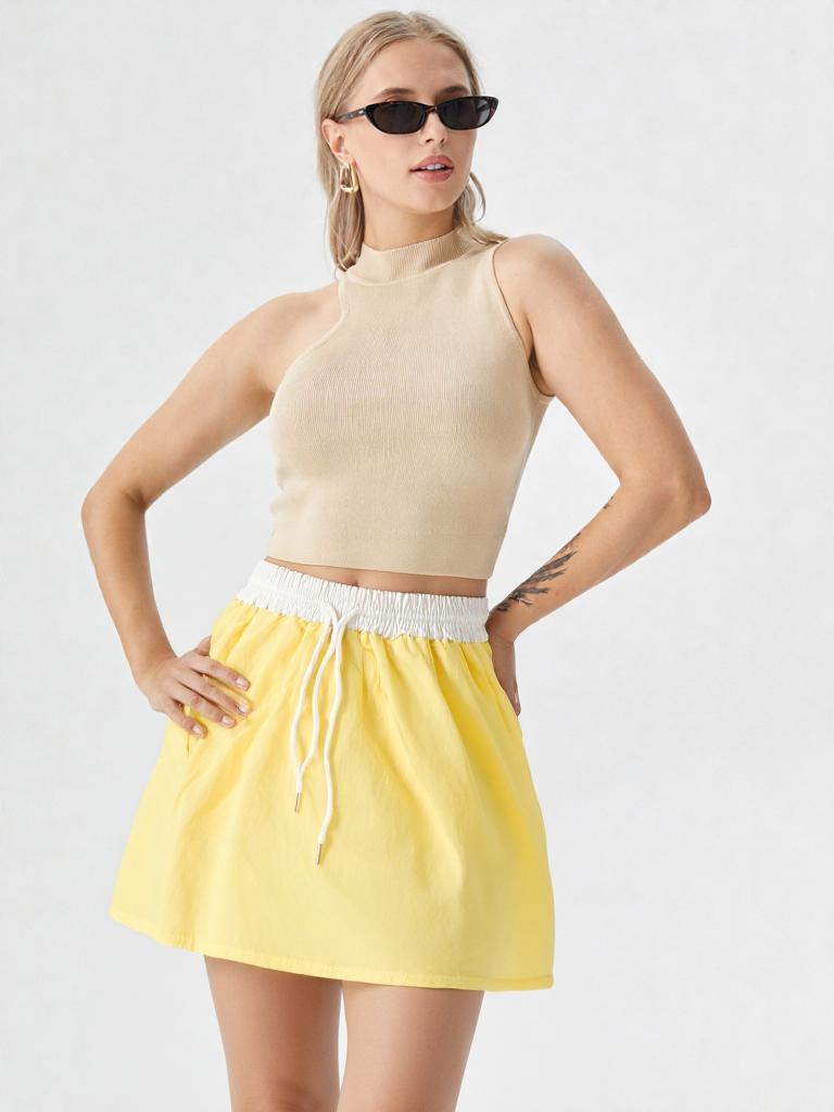 Women's Mini Skirt with White Elastic Waistband