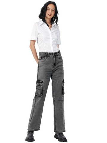 Women's High-Waisted Denim Cargo Pants