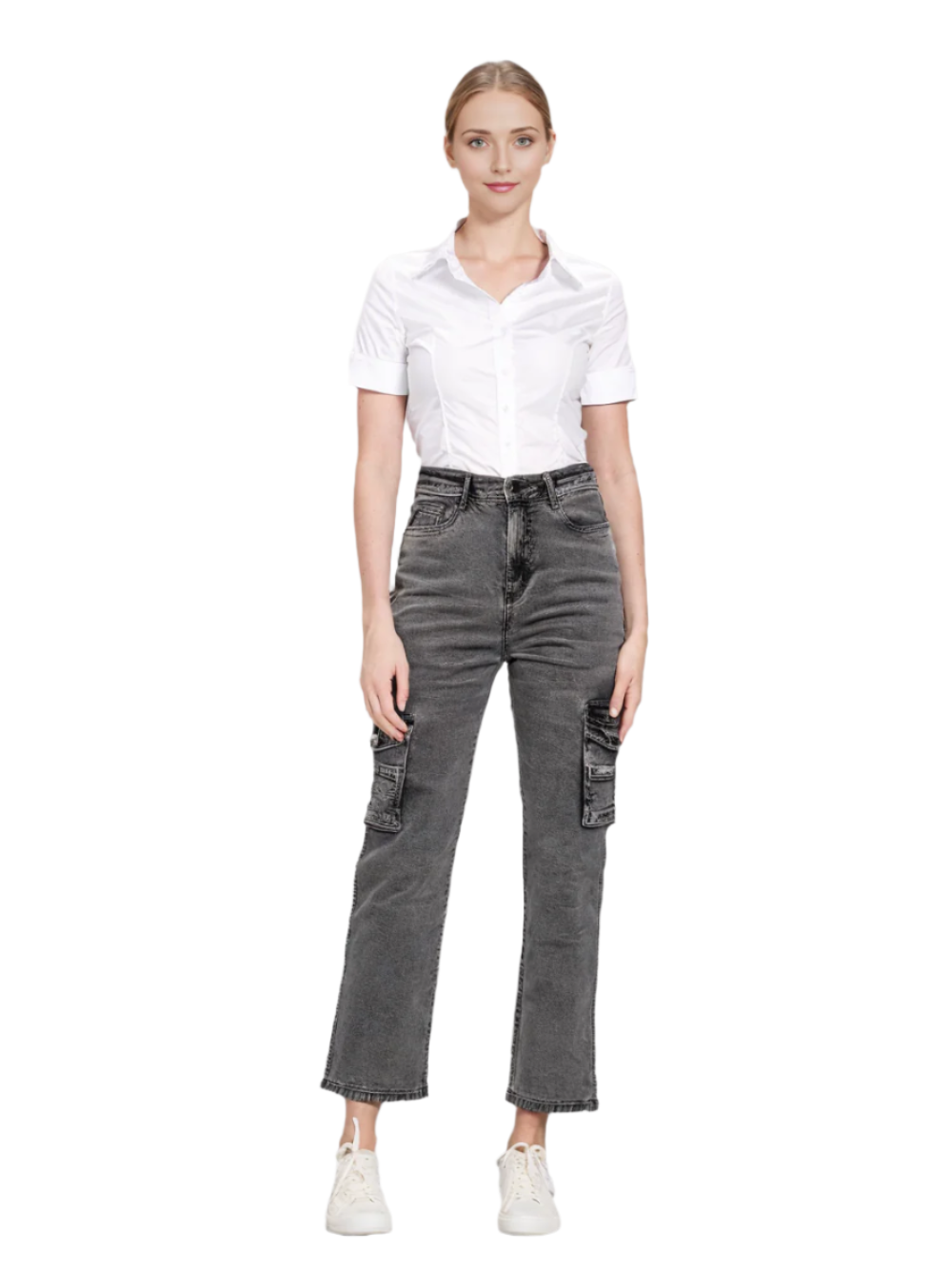 Women's High-Waisted Denim Cargo Pants