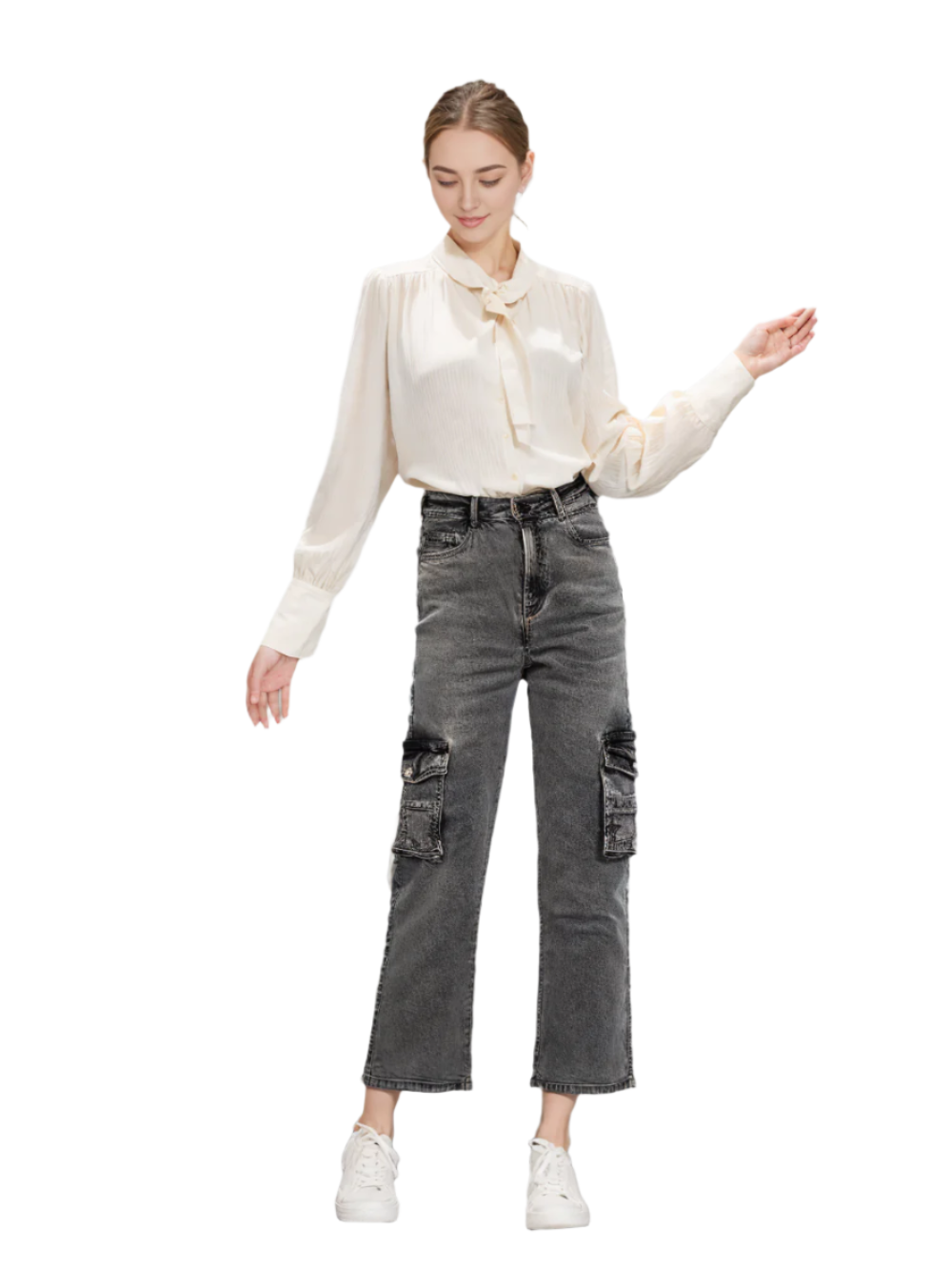 Women's High-Waisted Denim Cargo Pants