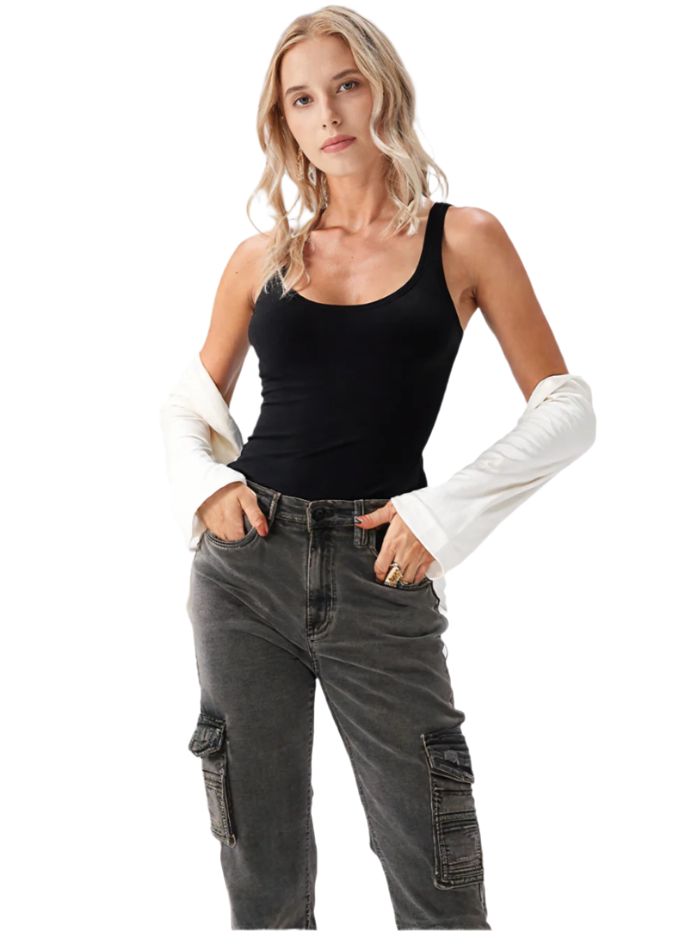 Women's High-Waisted Denim Cargo Pants