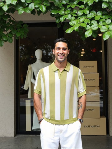 Men's Retro Striped Knit Polo T-Shirt – Urban Streetwear Vibe