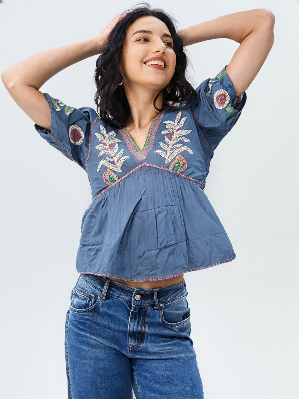 Women's Embroidered V-Neck Top