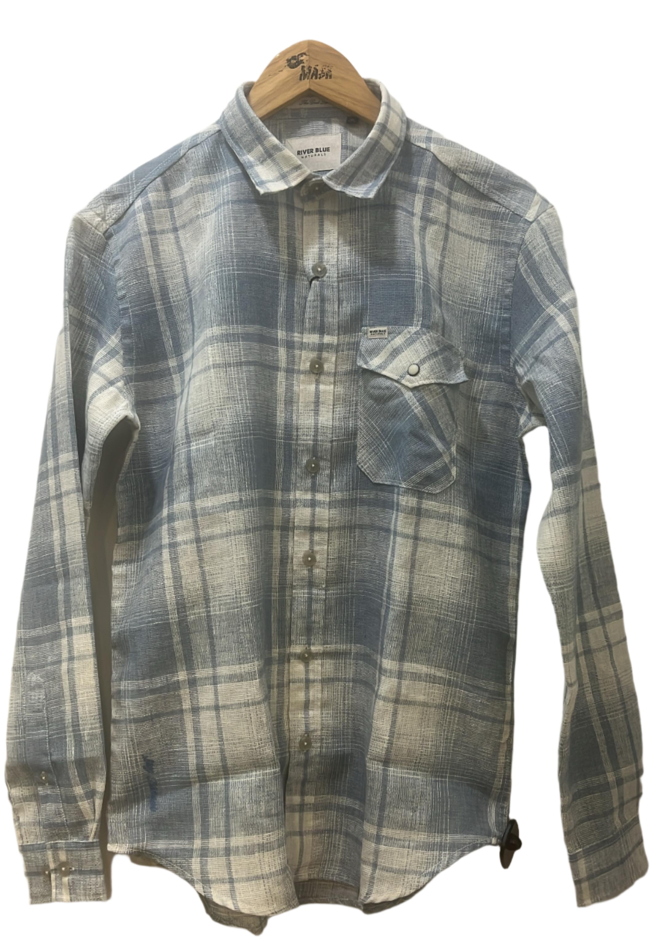 RIVER BLUE Men's Sky Fade Checks – Brushed Cotton Casual Shirt