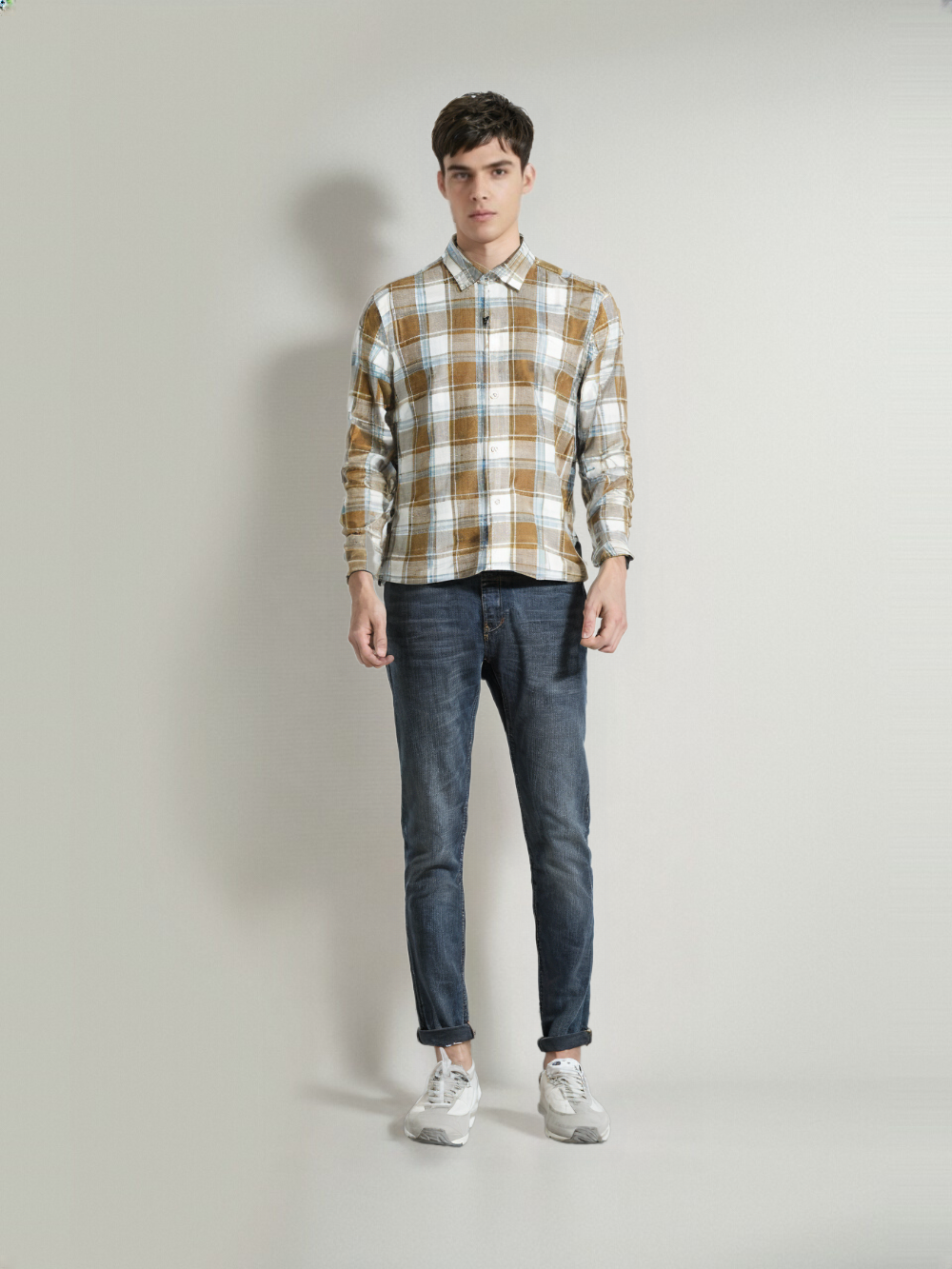 RIVER BLUE Men's Classic Khaki Checks – Everyday Casual Shirt