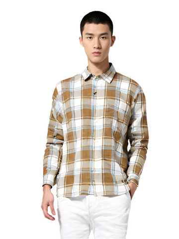 RIVER BLUE Men's Classic Khaki Checks – Everyday Casual Shirt