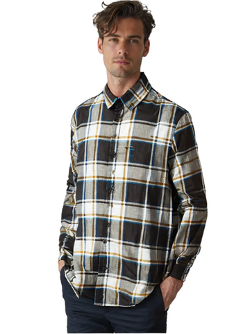 RIVER BLUE Men's Bold Coffee Check Shirt