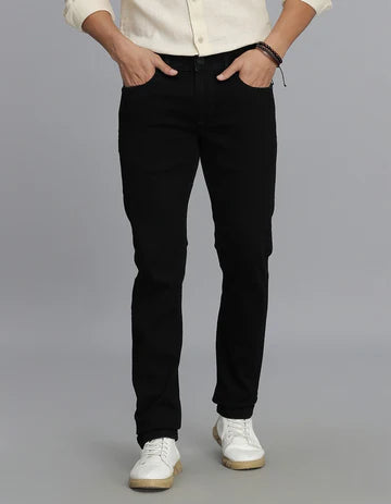 Black 5 Pocket Mid-Rise Slim Straight Fit Jeans