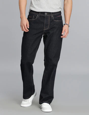 Dk Blue 5 Pocket Mid Rise Loose Boot Leg Cropped Jeans