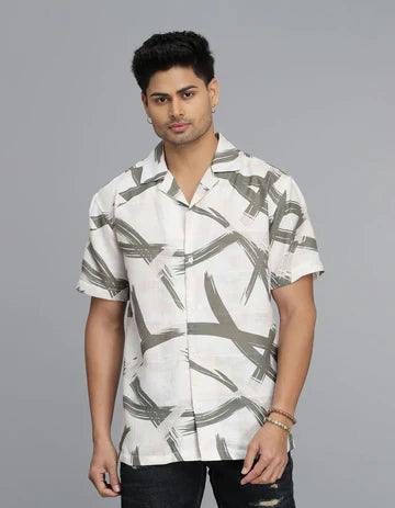WHITE HALF SLEEVE PRINTED SHIRT