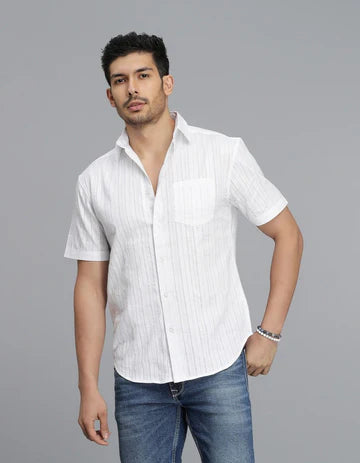 WHITE HALF SLEEVE STRIPE SHIRT