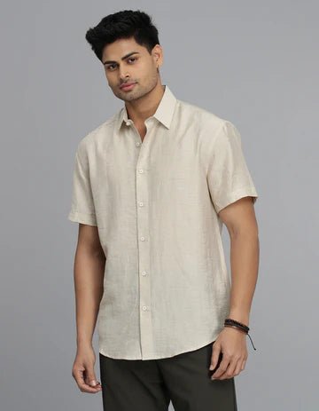 ROOKIES Men's Beige Half Sleeves Solid Shirt