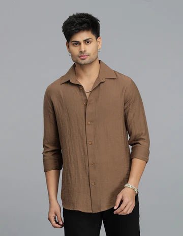 ROOKIES Men's Brown Full Sleeves Solid Shirt