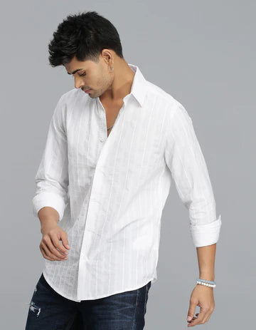 White Full Sleeves Stripe Shirt