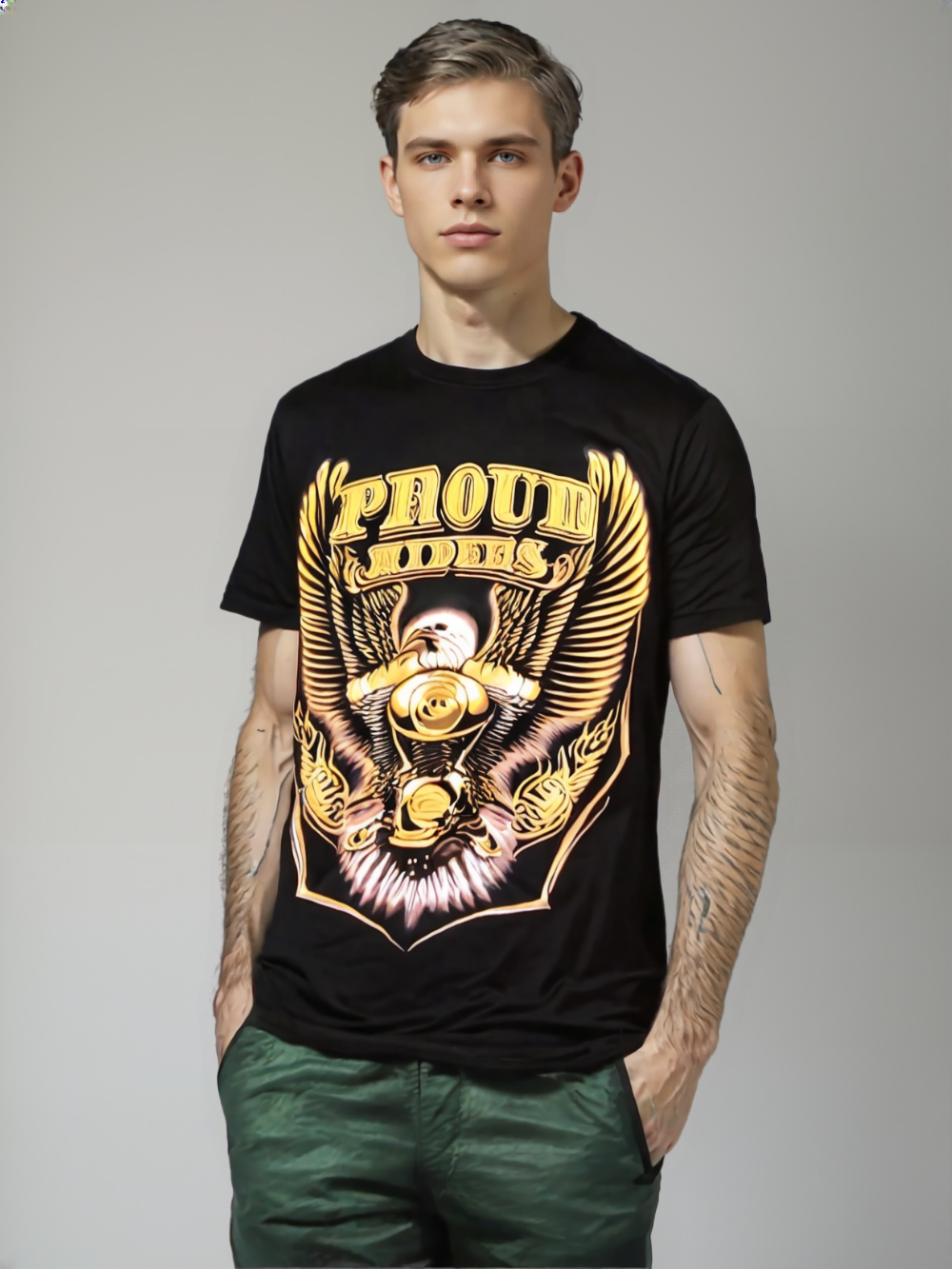 Men's Proud Riders Graphic T-Shirt – Eagle & Engine Design for Bikers