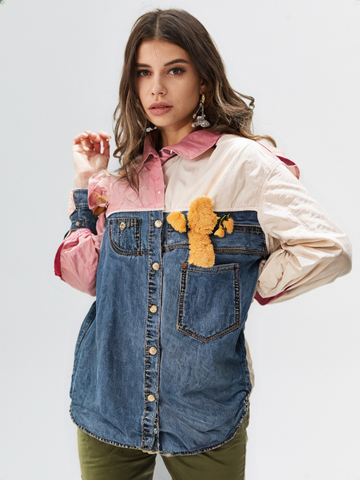 Women's Denim Shirt with Teddy Pocket