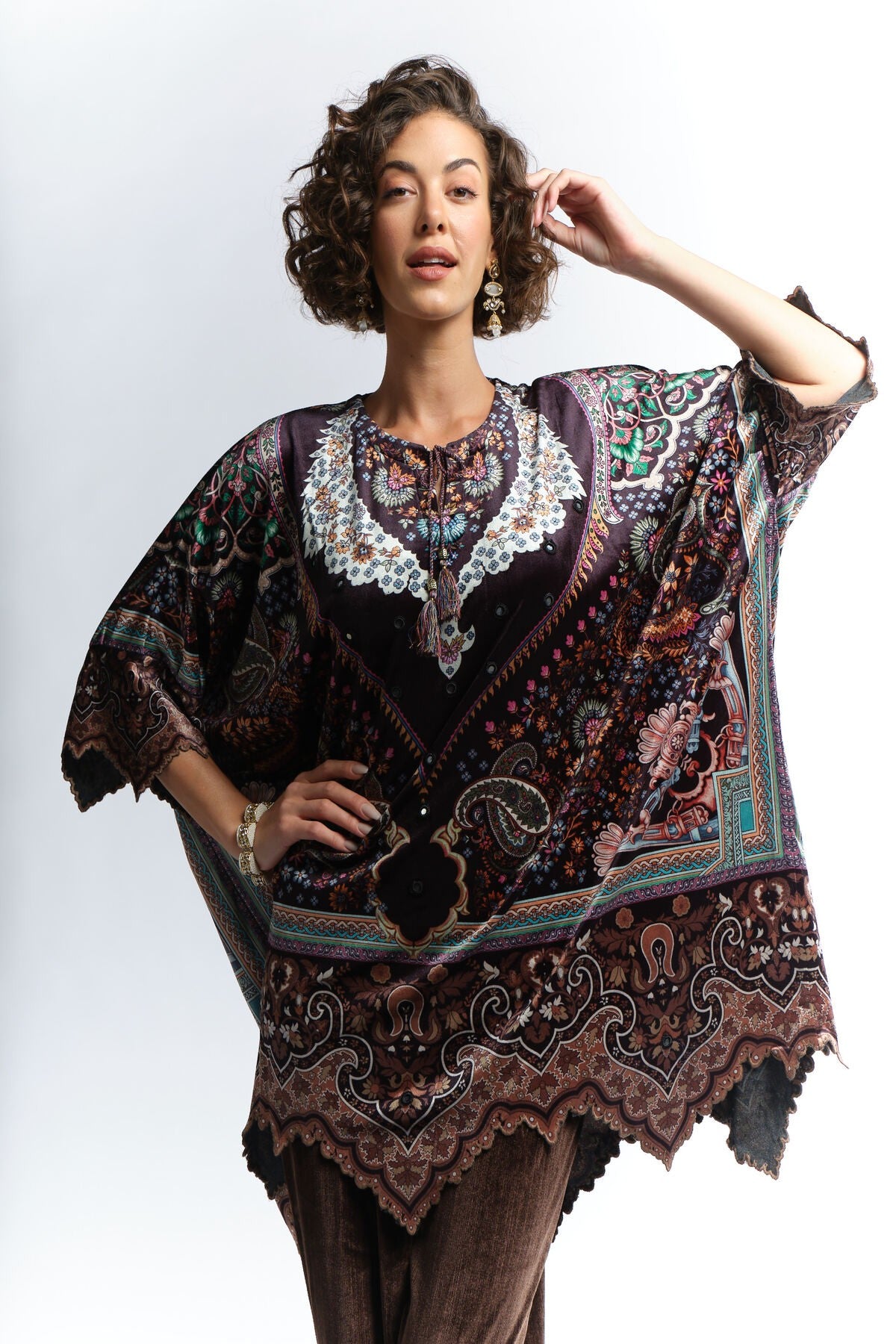 RAGE printed velvet embellished kaftan