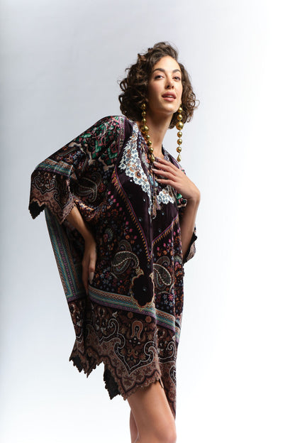 RAGE printed velvet embellished kaftan