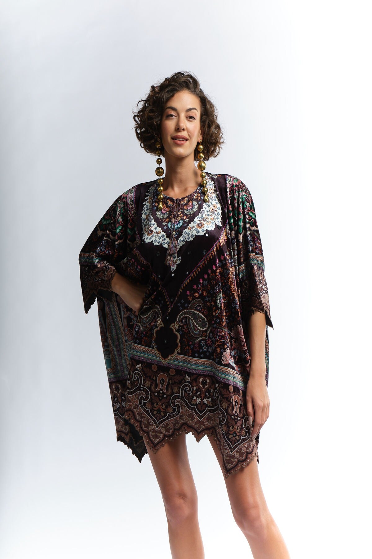 RAGE printed velvet embellished kaftan