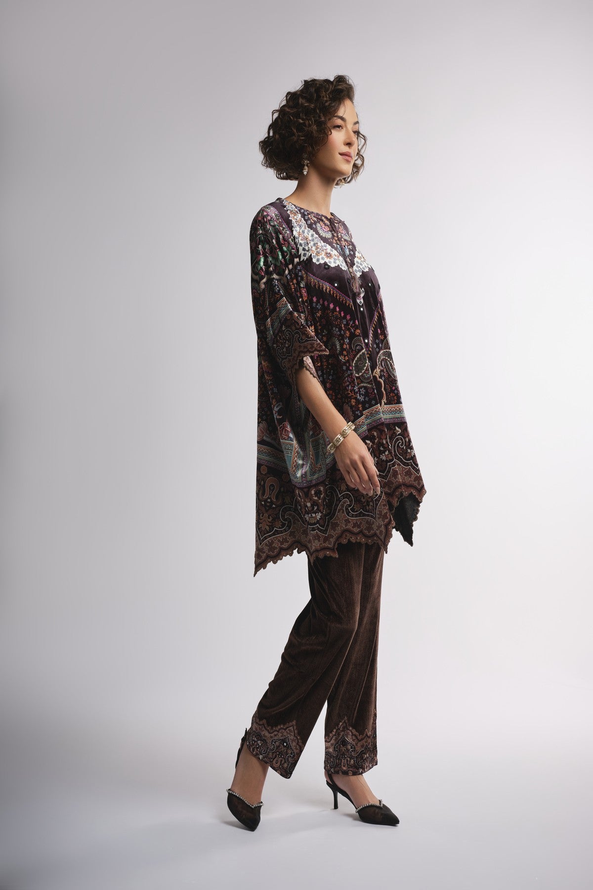 RAGE printed velvet embellished kaftan