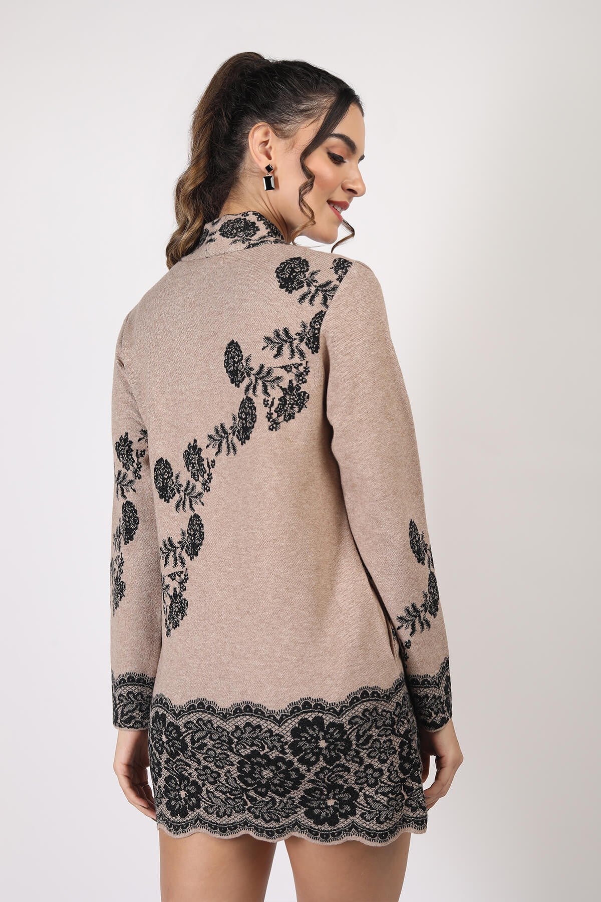 RAGE FLORAL LACE JACQUARD OPEN CARDIGANS