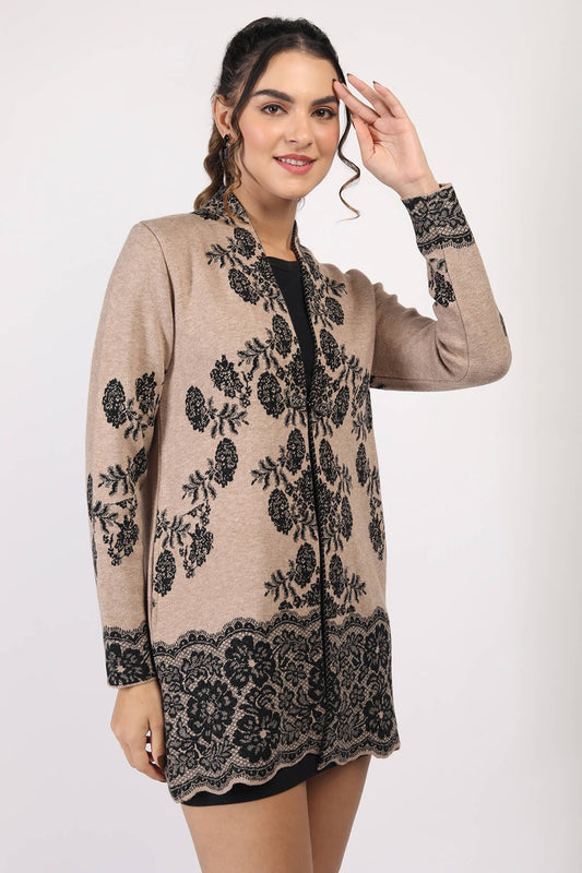 RAGE FLORAL LACE JACQUARD OPEN CARDIGANS