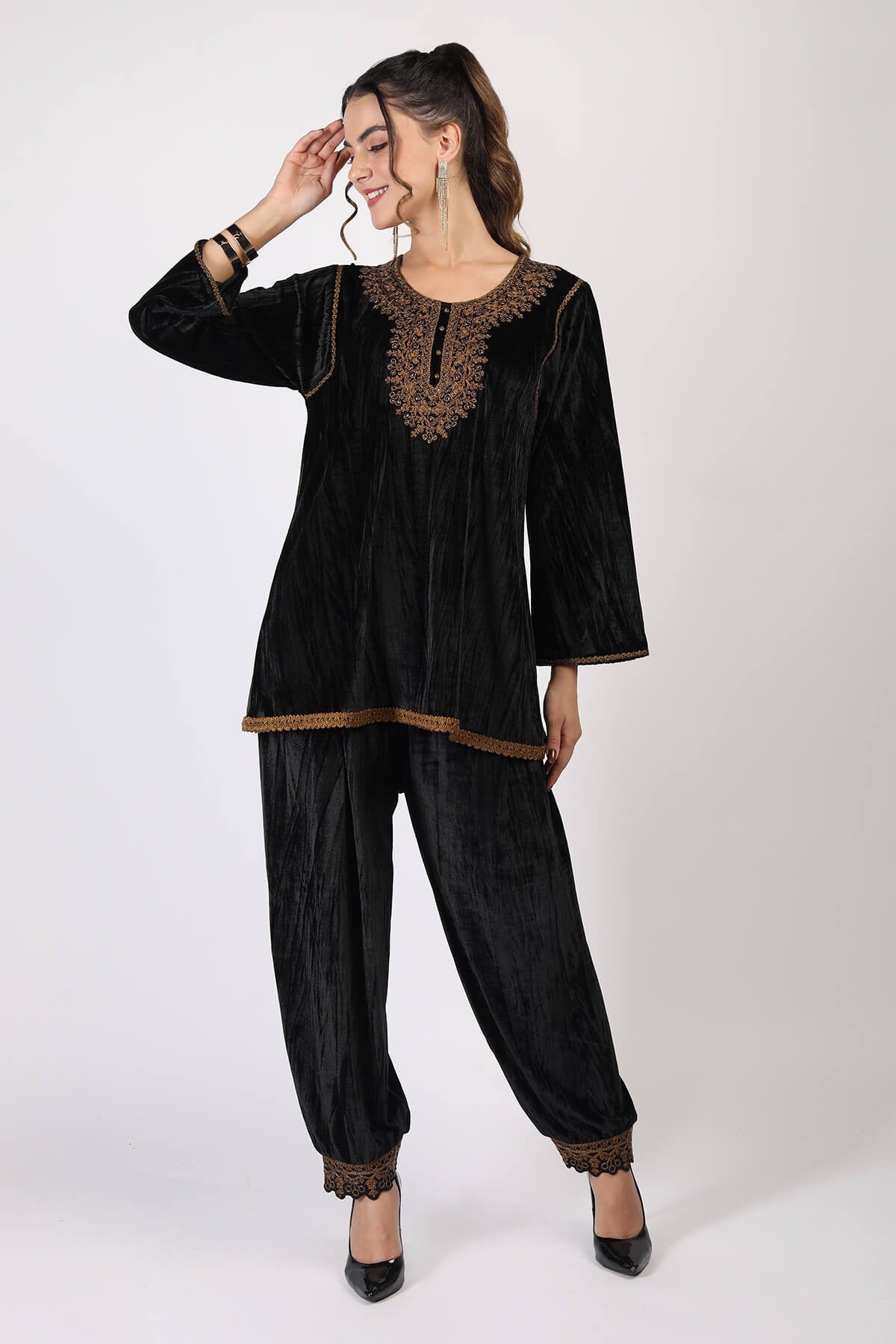 RAGE CRUSHED VELVET CORD EMBROIDERED CO-ORD SET