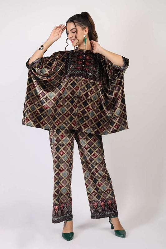 RAGE DIGITAL PRINTED VELVET KAFTAN CO-ORD SET