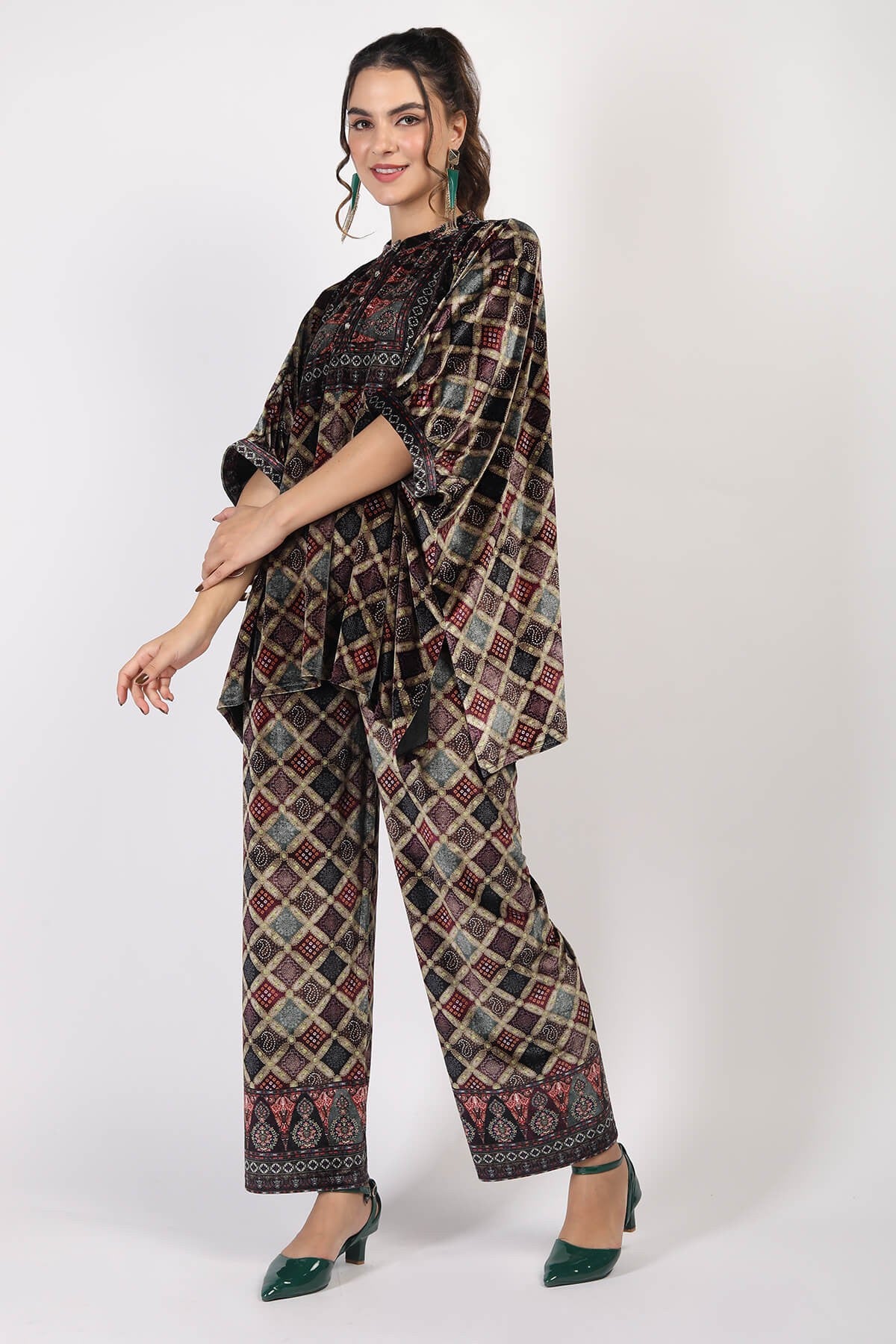 RAGE DIGITAL PRINTED VELVET KAFTAN CO-ORD SET