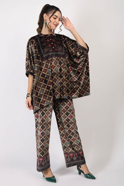 RAGE DIGITAL PRINTED VELVET KAFTAN CO-ORD SET