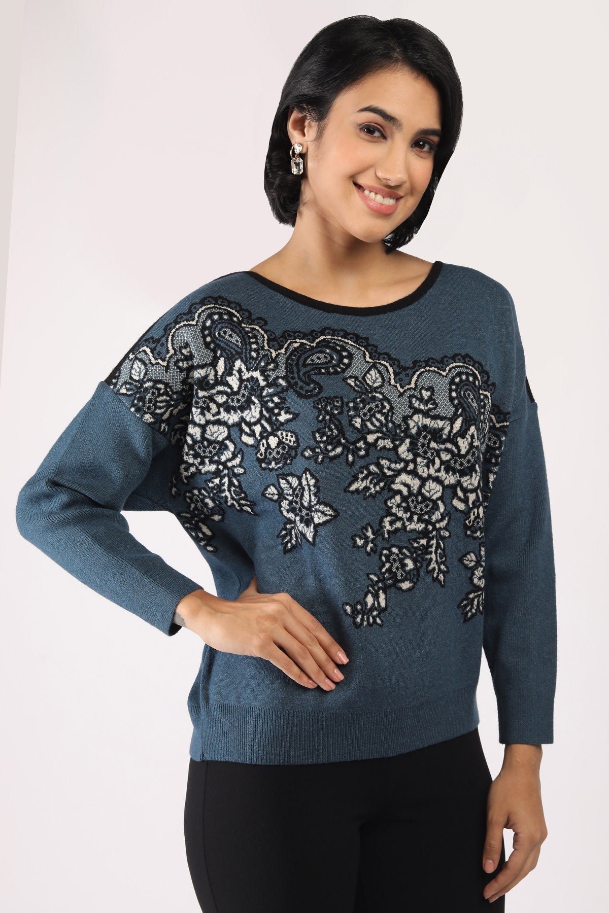 RAGE FLORAL LACE JACQUARD DOLMAN SLEEVES TOP