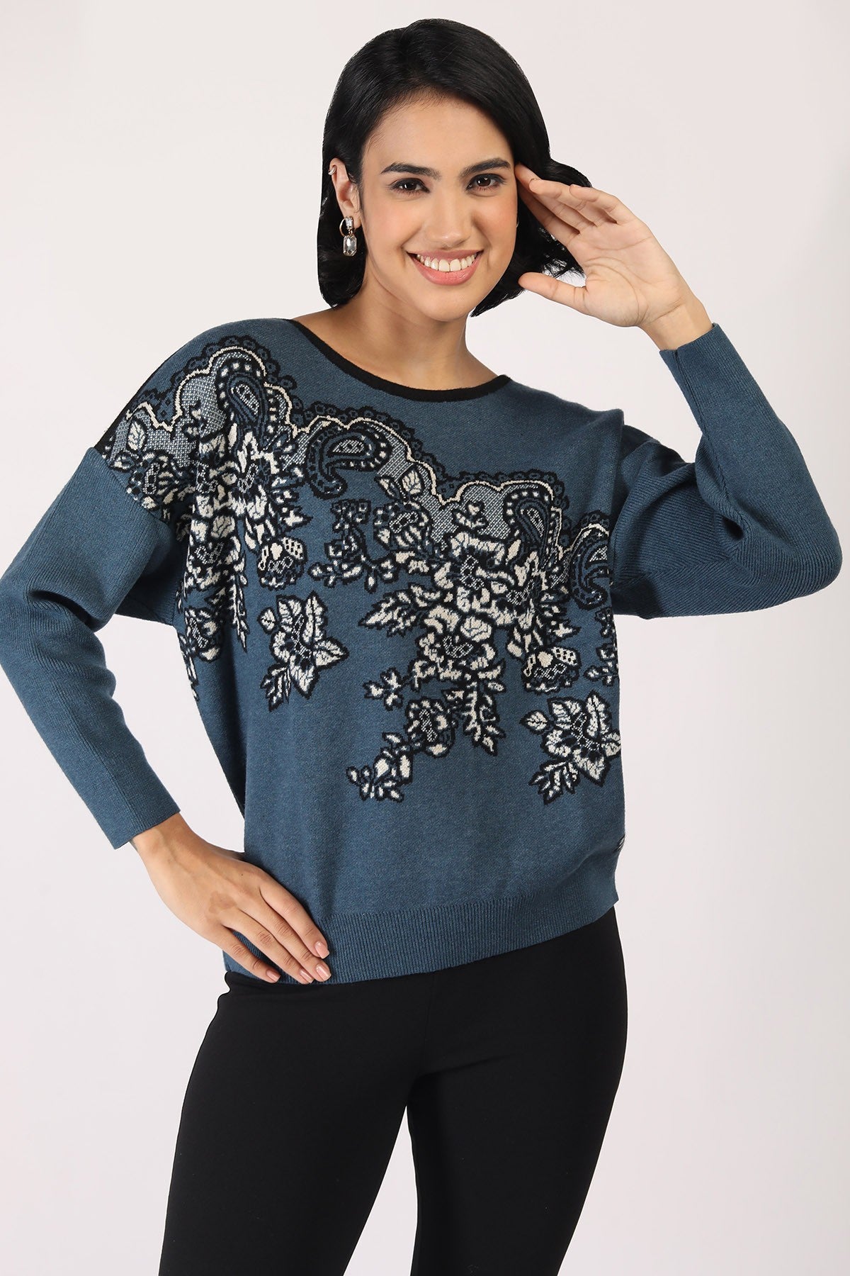 RAGE FLORAL LACE JACQUARD DOLMAN SLEEVES TOP