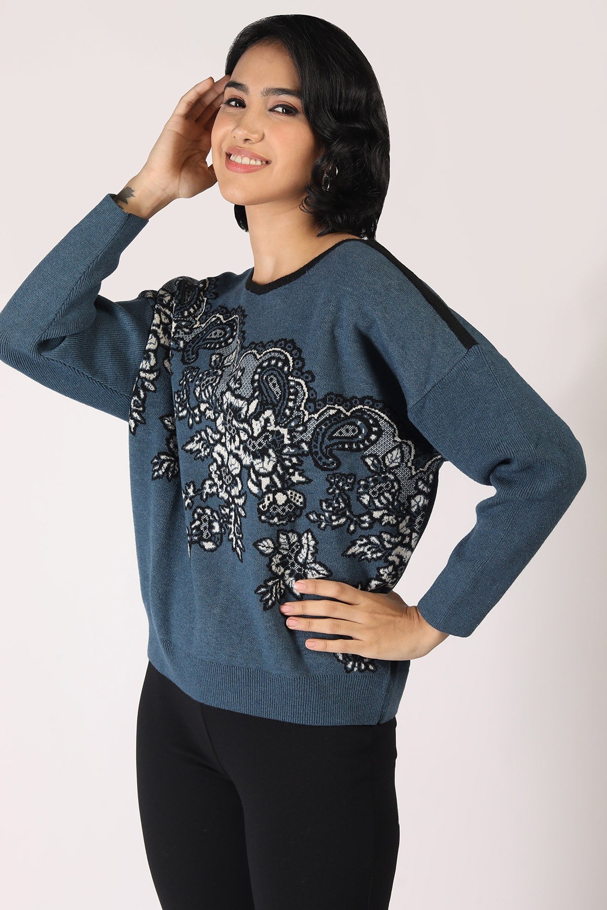 RAGE FLORAL LACE JACQUARD DOLMAN SLEEVES TOP