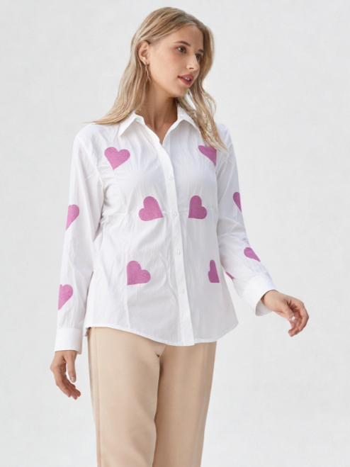 Women's Heart Printed Cotton Shirt