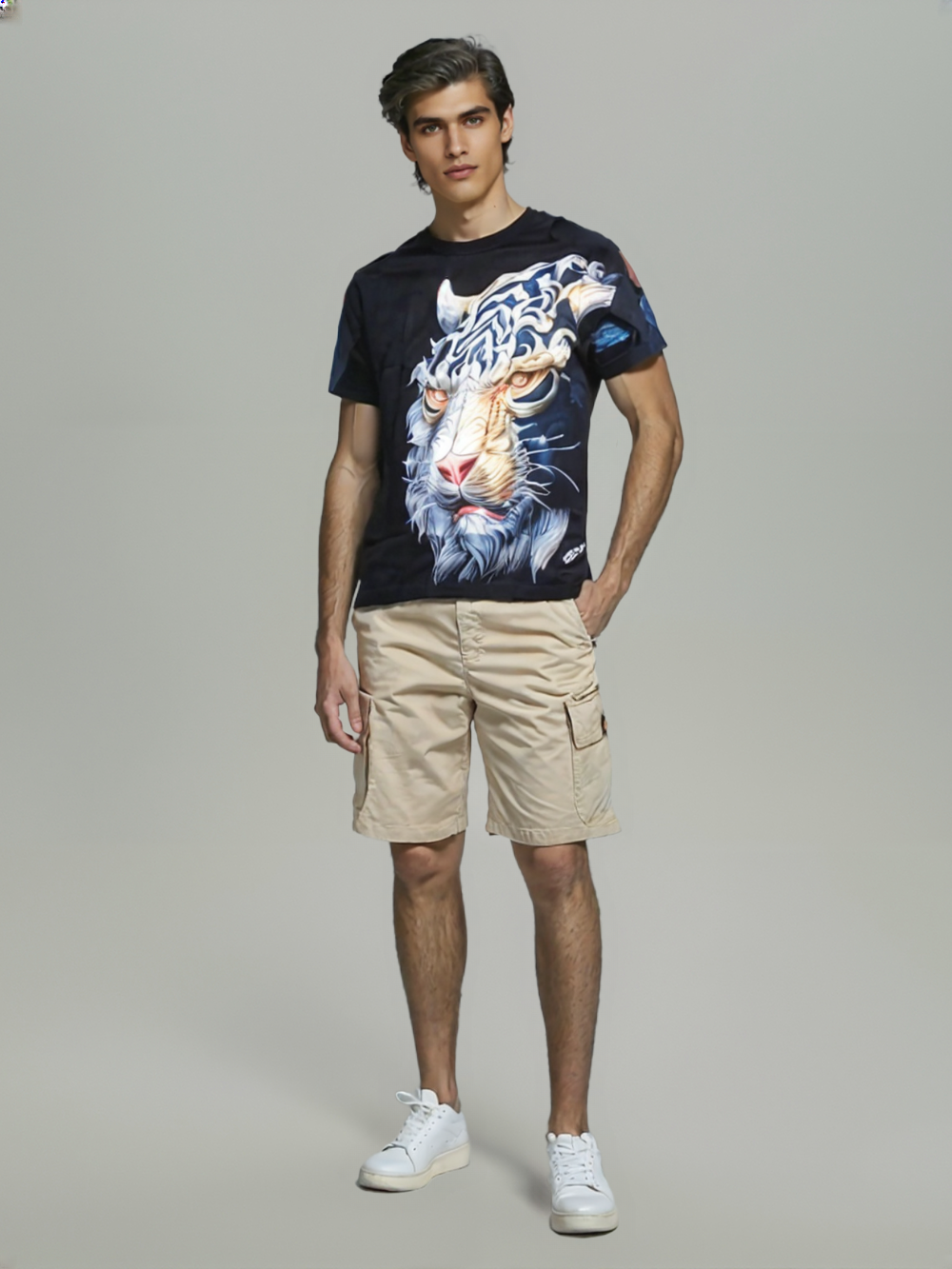 Men Mythic Tiger Roar – Abstract Beast Graphic T-Shirt