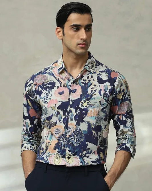 MUFTI Multicolour Floral Print Slim Fit Casual Shirt