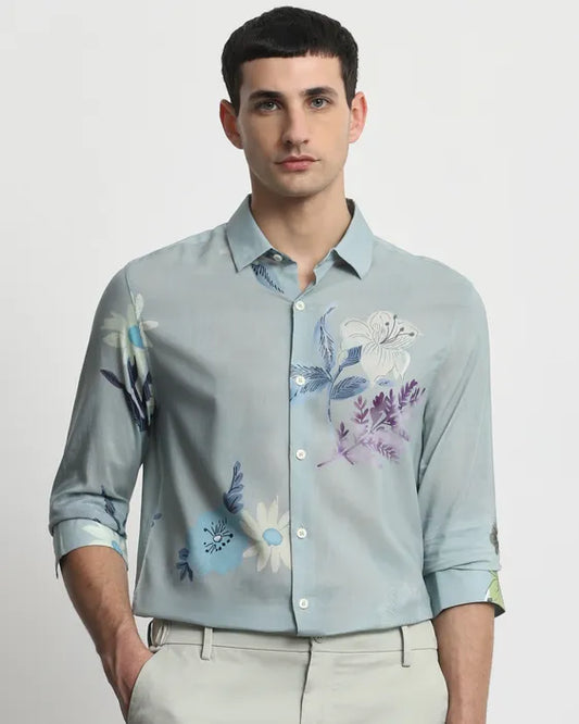 MUFTI Sage Floral Print Slim Fit Casual Shirt