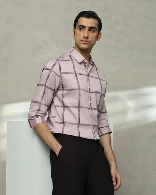 MUFTI Lilac Large Check Slim Fit Casual Shirt
