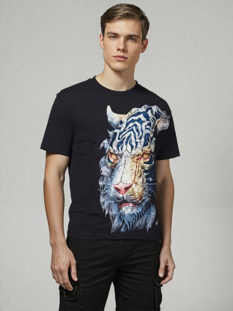 Men Mythic Tiger Roar – Abstract Beast Graphic T-Shirt
