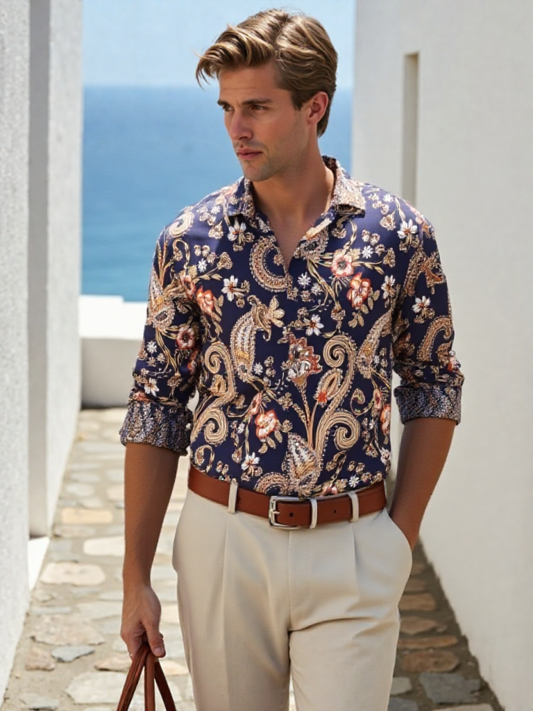 RIVERBLUE Men's Navy Print Shirt