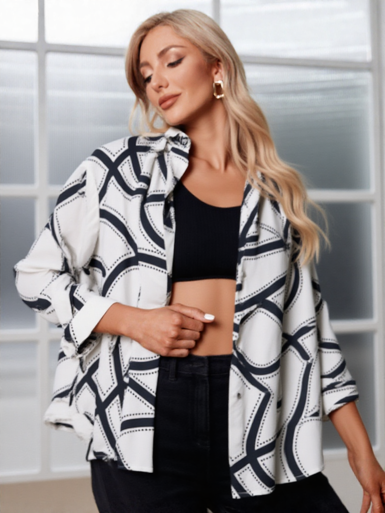 Women's Geometric Pattern Satin Shirt