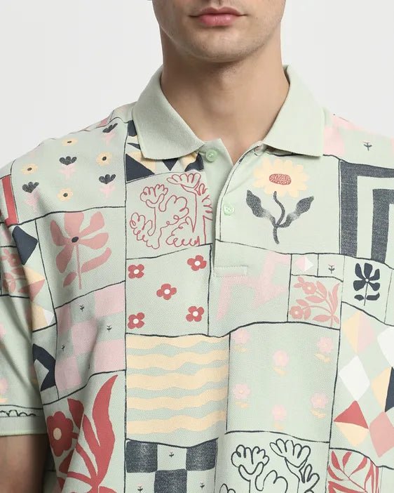 MUFTI Green Abstract Print Regular Fit T-Shirt