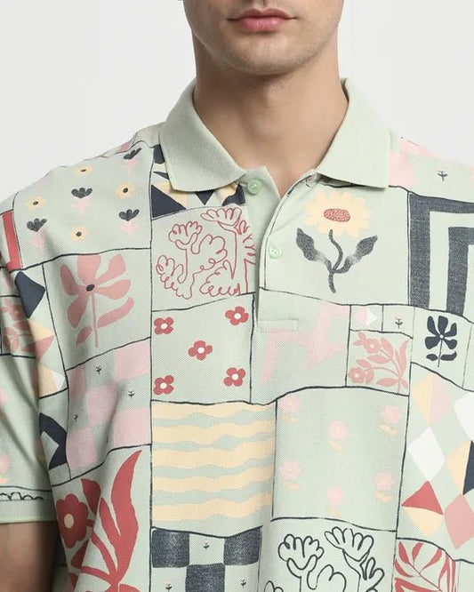 MUFTI Green Abstract Print Regular Fit T-Shirt