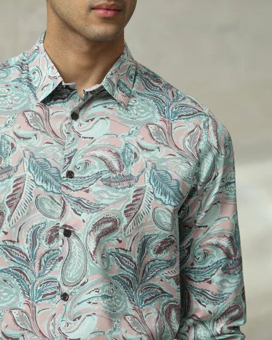 MUFTI Multicolour Leaf Print Slim Fit Casual Shirt