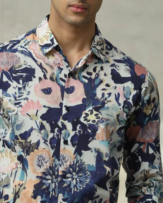 MUFTI Multicolour Floral Print Slim Fit Casual Shirt