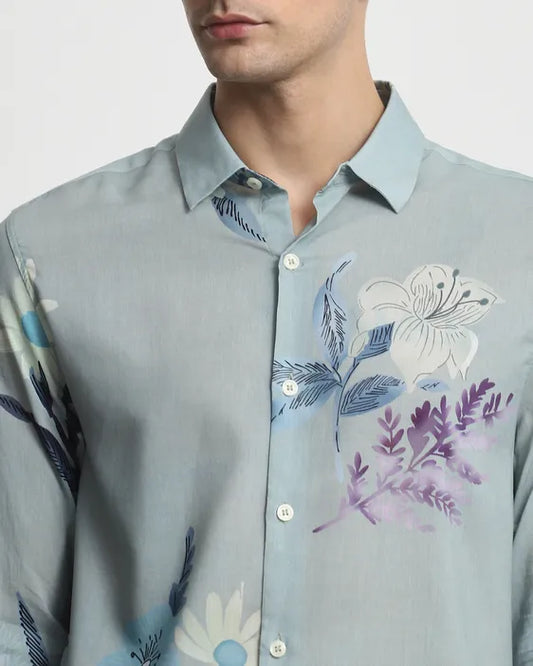 MUFTI Sage Floral Print Slim Fit Casual Shirt