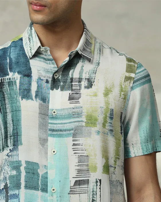 MUFTI Multicolour Resort Print Slim Fit Casual Shirt
