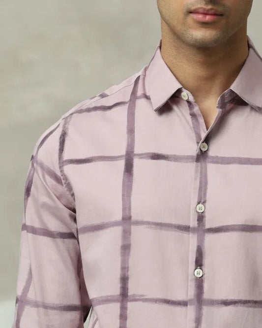 MUFTI Lilac Large Check Slim Fit Casual Shirt
